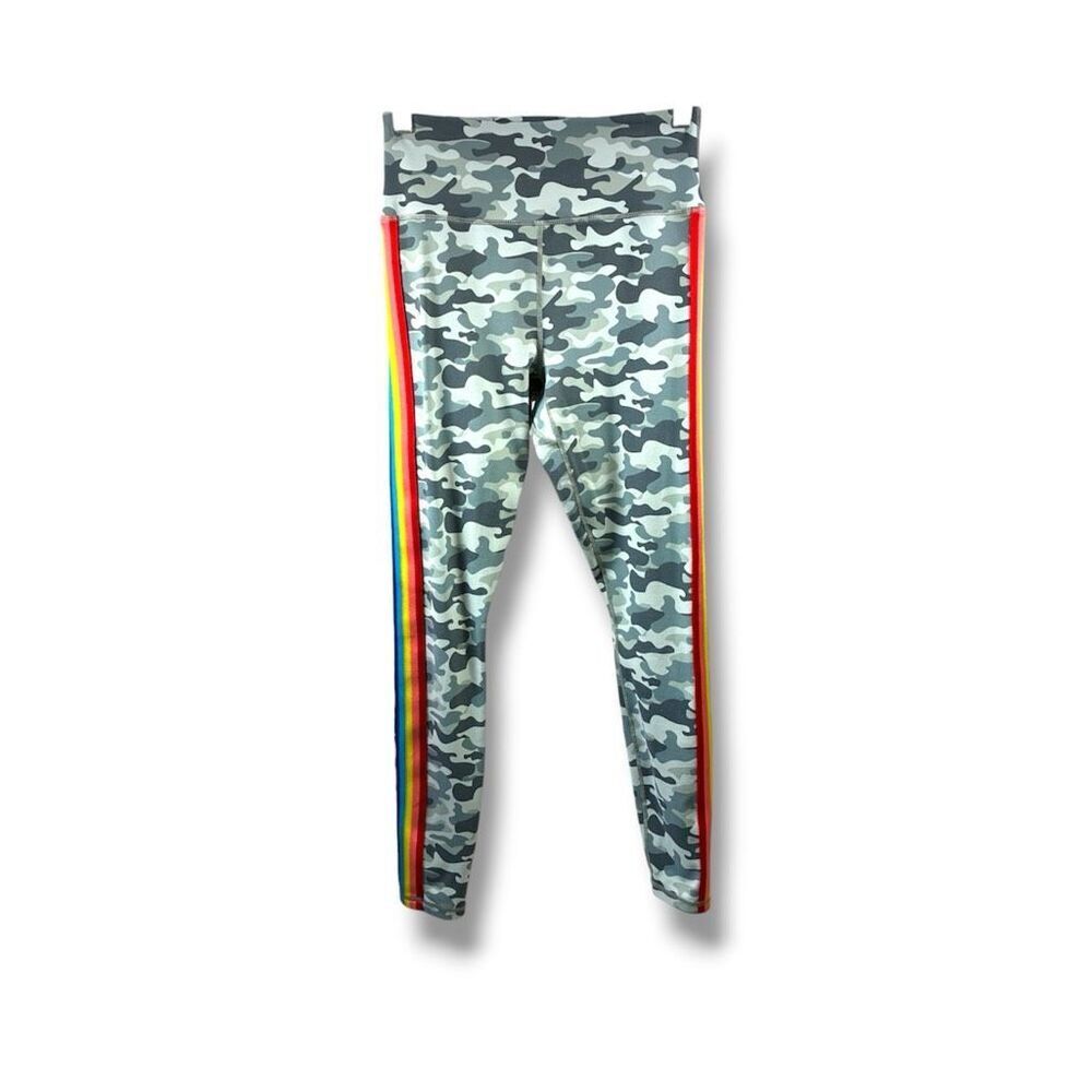 Spiritual Gangster Essential Camo Rainbow Stripe Leggings in Green Size M